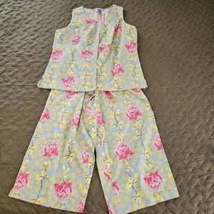 Pine Cone Hill Fine Linens Pajama Set Large Capri Sleeveless 100% Cotton Floral